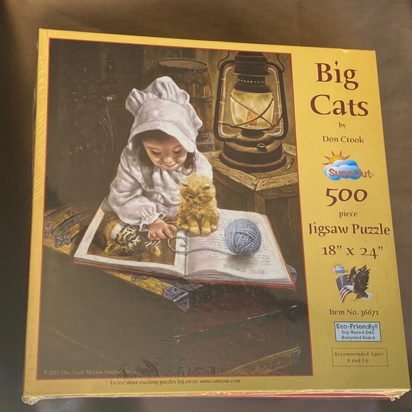 SUNS OUT Inc. PUZZLES-TWO one is TRAINS -1000 pieces & one w/CAT-500 Pieces BNWT - Picture 2 of 7